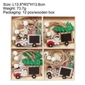 Set of 4 wooden Christmas truck ornaments with trees and snowflakes in a divided box - Blackboard Car / Set of 12