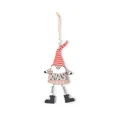 Ciondolo gnomo natalizio in legno con cappello a righe e scritta XMAS glitter argento - Stile Gnomo con Lettere (XMAS)