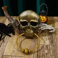 Gothic skull door knocker with ring, Halloween party haunted house prop decoration - Bronze