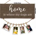 Brown wooden dog photo frame hanging sign with clips, 13.38 x 5.5 inch home wall decor - Home Slogan