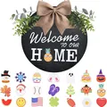 Interchangeable welcome home sign with 21 seasonal icons for all year holidays - Black Board / Black
