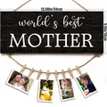 Black wooden Mother's Day photo board with world's best mother text and hanging clips - Mother Slogan