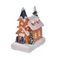 Lighted Christmas resin house ornament with orange brick walls and faux snow finish - Style C