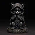 Detail of gothic black cat statue featuring gold-trimmed hooded cloak and ornate base - Priest Cat in Golden Robe
