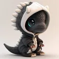Macro shot of stylish black and white dragon figurine showing detailed hoodie textures - White