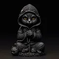 Gothische schwarze Katze Nonne Figur aus Harz Halloween Deko mit Rosenhaube und Augen - Mönchskatze mit Perlen