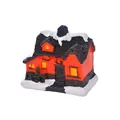 Miniature red Christmas resin house with snowy roof and glowing yellow windows - Style H