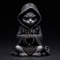 Schwarze Katze Zauberer Figur aus Harz mit Kapuzengewand für Halloween-Dekoration - Zaubererkatze mit Talisman