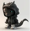 Cute black dragon figurine in hoodie and mini sneakers for Halloween scene decor - Black