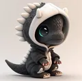 3D render of a cute grey dinosaur figurine in a hoodie for Halloween decor - White
