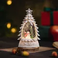 Christmas tree shaped snow globe with snowman and golden glitter on elegant base - White Snowman