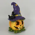 Διακοσμητικό από ρητίνη για το Halloween με κολοκύθα, καπέλο μάγου και μαύρη γάτα - Στυλ Κολοκύθα Μάγος Γάτα (MG)