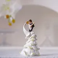 Romantic resin wedding cake topper featuring a couple kissing with floral petal dress - Romantic Kissing Style
