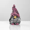 Garden gnome resin statue with pink woven hat and black white beard variant - Pointed Hat Style / Pink