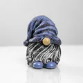 Garden gnome statue in blue hat with stone texture and grey beard resin ornament - Curved Hat Style / Blue