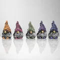 Set of five colorful resin garden gnomes with textured hats and striped beards - Pointed Hat Full Set / Colorful