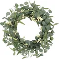 Artificial eucalyptus wreath with white berries for front door and wedding wall decoration - Medium