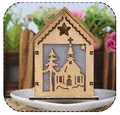 LED wooden mini house Christmas ornament with laser-cut church and star patterns - Wooden Tree and House Style