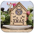 Wooden LED Christmas house pendant featuring deer head cutout and XMAS text on white plate - Wooden Deer Head Style