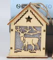 Rustic wooden LED house ornament with reindeer cutout and sparkling silver details - Wooden Fawn Style
