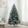 Close-up of realistic snow-flocked PE needles and pine cones on a Christmas tree - 150cm