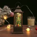 Vintage bronze Christmas lantern with LED glowing tree and glitter snow effect - Water Sequin Style - Christmas Tree