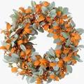 Künstlicher Lammohr-Kranz mit orangefarbenen Blättern und Beeren für Herbstdeko - Erntedankfest Kranz
