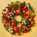 Guirnalda de Navidad flocada con luces LED, adornos rojos, piñas y rodajas de naranja - Estilo Grande
