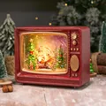 Retro red TV Christmas snow globe with Santa and tree, glowing musical lantern gift - Red TV Santa Rotating Interior (A-39)