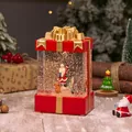 Red Christmas gift box snow globe lantern with golden bow and Santa Claus scene - Red Gift Box Rotating Santa (A-67)