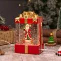 Red Christmas snow globe gift box with Santa Claus and sparkling glitter LED lights - Red Gift Box Rotating Santa with Tree (A-66)