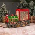 Vintage green and red Christmas train lantern with snowman snow globe and glitter - Red Train Static Snowman (A-52)