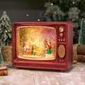 Retro TV-shaped Christmas musical snow globe with Santa Claus and festive glitter - Red TV Dual Santa Rotating (A-37)
