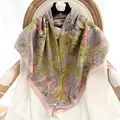 Elegante foulard di seta grande quadrato con stampa floreale bohémien e bordo rosa - Motivo Boho Rosa(1#)