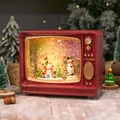 Retro TV Christmas snow globe lantern with snowman scene and red glitter finish - Red TV Dual Snowman Rotating (A-38)