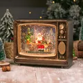 Vintage TV-style Christmas snow globe with Santa Claus and sparkling glitter - Gold Brushed TV Santa Static (A-42)