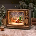 Retro TV snow globe lantern with Santa Claus and reindeer, glowing Christmas night light - Gold Brushed TV Reindeer Static (A-40)
