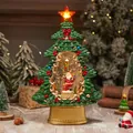 Christmas tree snow globe music box with Santa Claus inside and golden base - Christmas Tree Santa with Street Lamp (A-74)