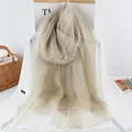 Champagne silk mulberry shawl with sheer texture and horizontal stripe pattern - 190x70 / Beige