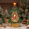 Glow Christmas tree lantern with Santa snow globe and golden base holiday ornament - Christmas Tree Santa Carrying Tree (A-63)