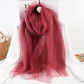 Luxurious burgundy mulberry silk sunshade shawl with elegant pleated texture and soft drape - 190x70 / Burgundy