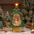 Christmas tree snow globe light with snowman miniature and glowing star on gold base - Christmas Tree Snowman with Street Lamp (A-75)