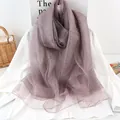 Elegant purple silk scarf with translucent horizontal texture and drape on white shirt - 190x70 / Light Purple