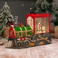 Retro green steam train Christmas music box with glowing snowman snow globe feature - Red Train Rotating Snowman (A-54)