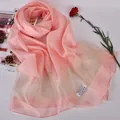 Pink 100% silk organza shawl scarf for women with elegant champagne gold trim - Off White