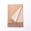 Double-sided warm camel faux cashmere scarf with elegant fringe details for autumn and winter - 200cm / Rice Camel