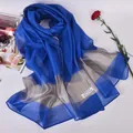 Blue and grey 100% silk scarf for women featuring a lightweight translucent design - Sapphire Blue