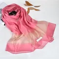 Pink and beige gradient 100% real silk sun protection scarf with elegant wash label - Leather Red