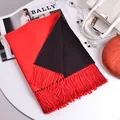 Thick two-tone cashmere-like scarf in red and black with elegant tassels for women - 200cm / Red and Black