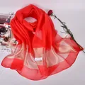 Elegant red silk sun protection shawl with golden stripes and 100% silk texture - Red